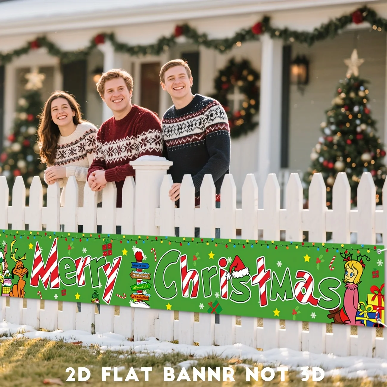 2D شقة راية عيد ميلاد سعيد سياج حزب راية Whoville الديكور عيد الميلاد الشتاء عطلة حزب العرض الأخضر ساحة الشرفة تسجيل Pho #4