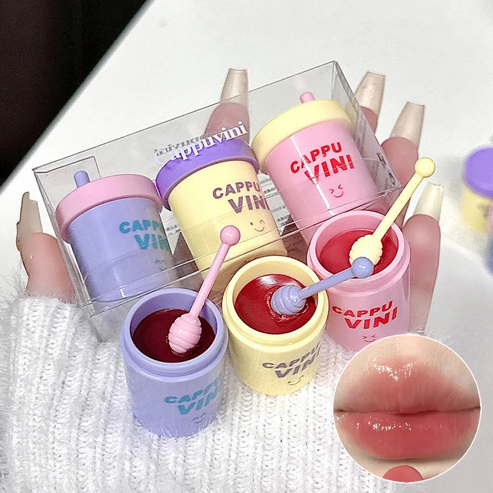 Cappuvini Three-pack Cute Straw Cup Lip Gloss Moisturizing Long-lasting Makeup Color Water Gloss Lip Glaze