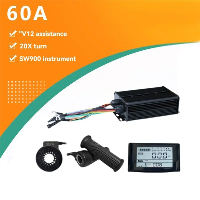 A74K Electric Bike Three Mode Controller Set 60A 48V-72V Sine Wave LCD Screen SW900 Display for E-Bicycle Accessories