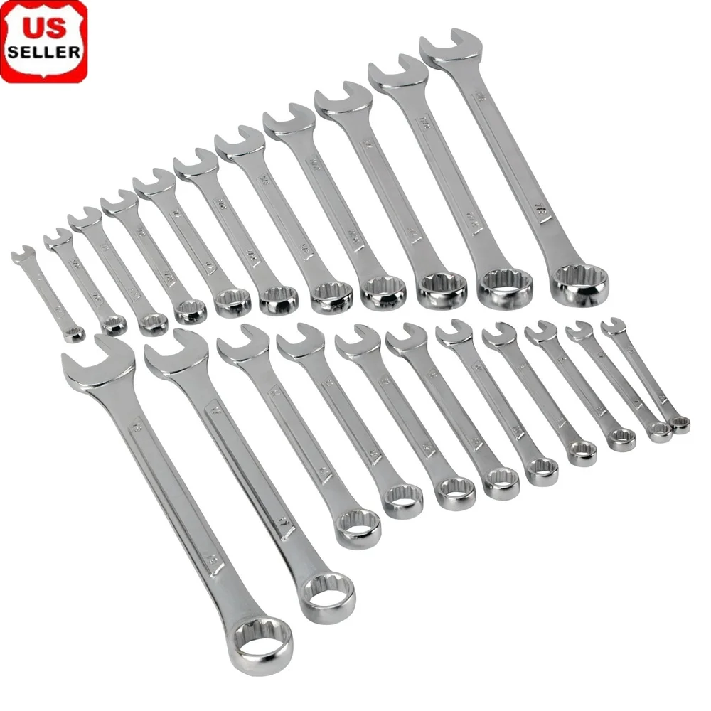 

22pc Combination Wrench Set Chrome Vanadium Steel Metric Standard Sizes with Organizer Rack Mechanics DIY Enthusiasts