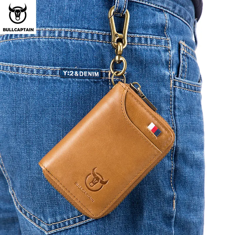 BULLCAPTAIN Genuine Leather Men's Key Card Bag High-quality Multi-function Key Box Car Key Chain Wallet Mini Card Bag Key Clip