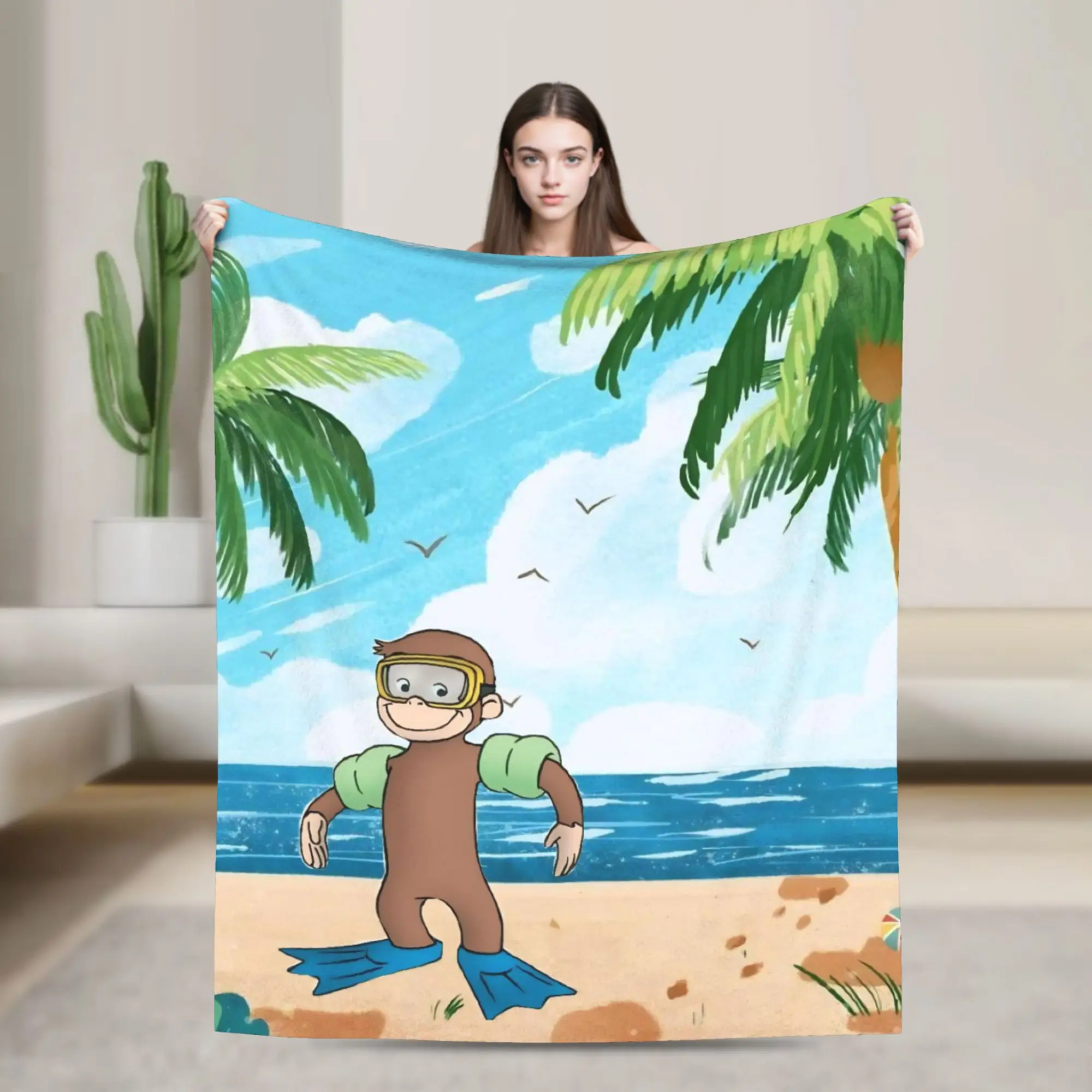 Curious George African Monkey Throw Blanket for Couch  Fuzzy Soft Plush Blanket 50x60 Inch Multi-size Bedspreads for All Seasons