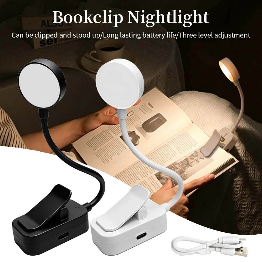 

LED Desk Lamp Clip On Reading Light USB Rechargeable 3 Color Modes Stepless Dimming 360° Flexible Gooseneck Bedside Night Light