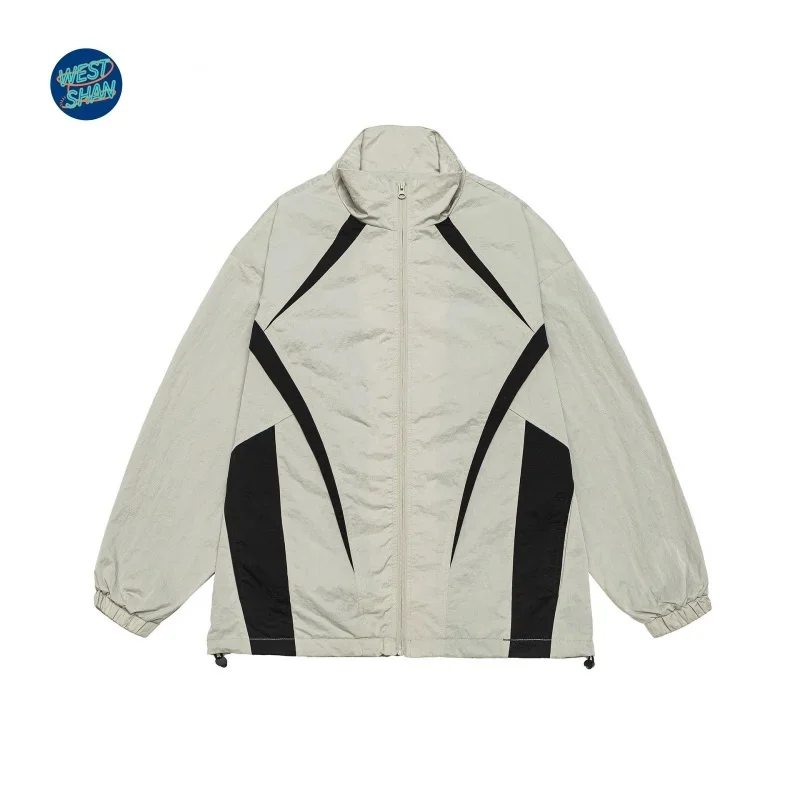 WESTSHAN EU US Size Retro Contrast Color Stand Collar Jacket Men Autumn Casual Sports Travel Hiking Street Male Coat