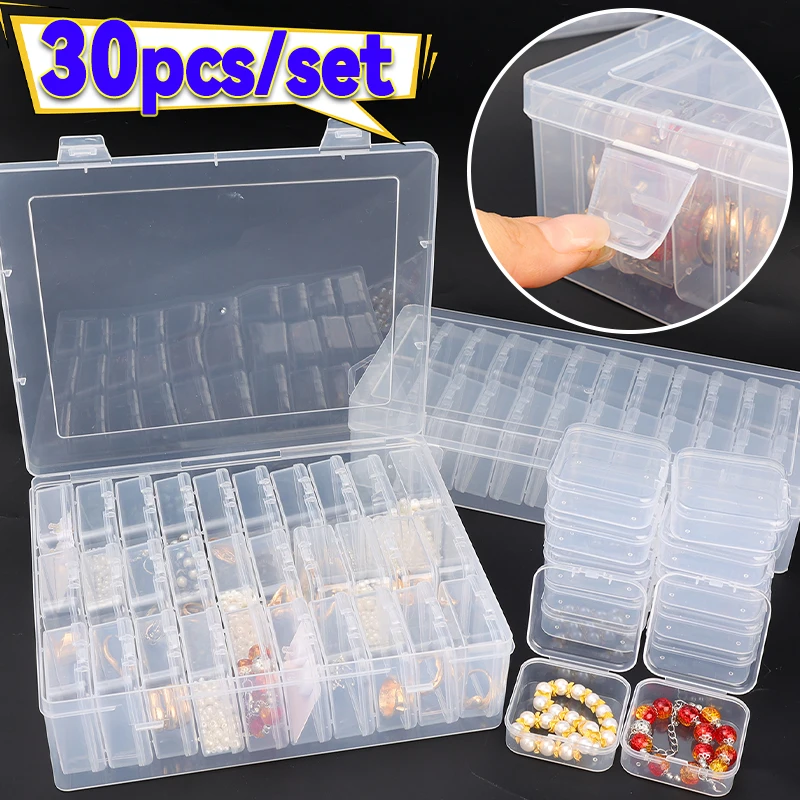 12-30 قطعة صندوق تخزين حرفي من البلاستيك الشفاف صندوق تخزين محمول متعدد الوظائف مناسب لخرز المجوهرات لوازم فنية ذاتية الصنع