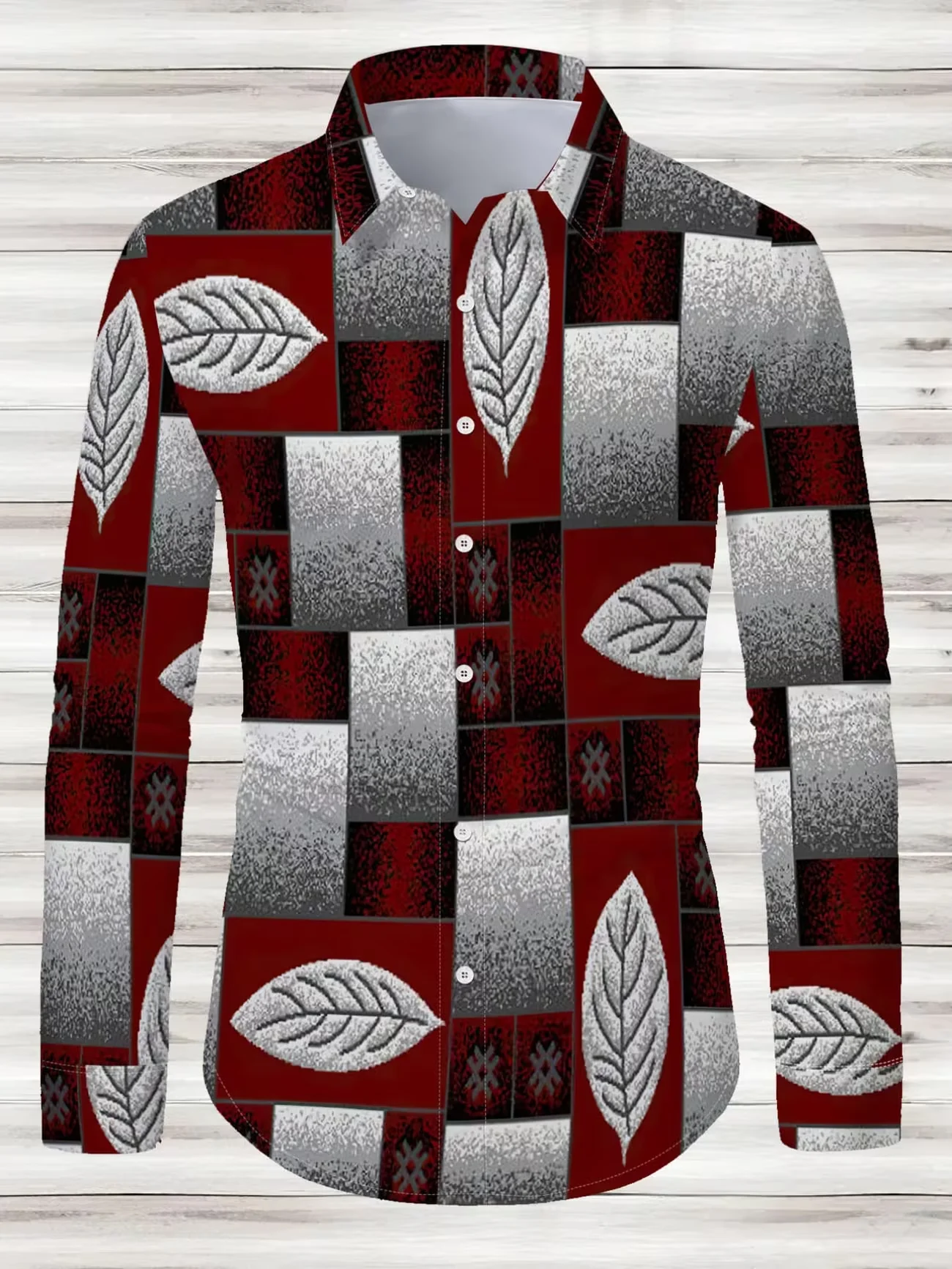 New Retro Oil Painting Rose Gradient Print Men's Long Sleeved Shirt, Light Luxury Artistic Style Casual Flower Shirt