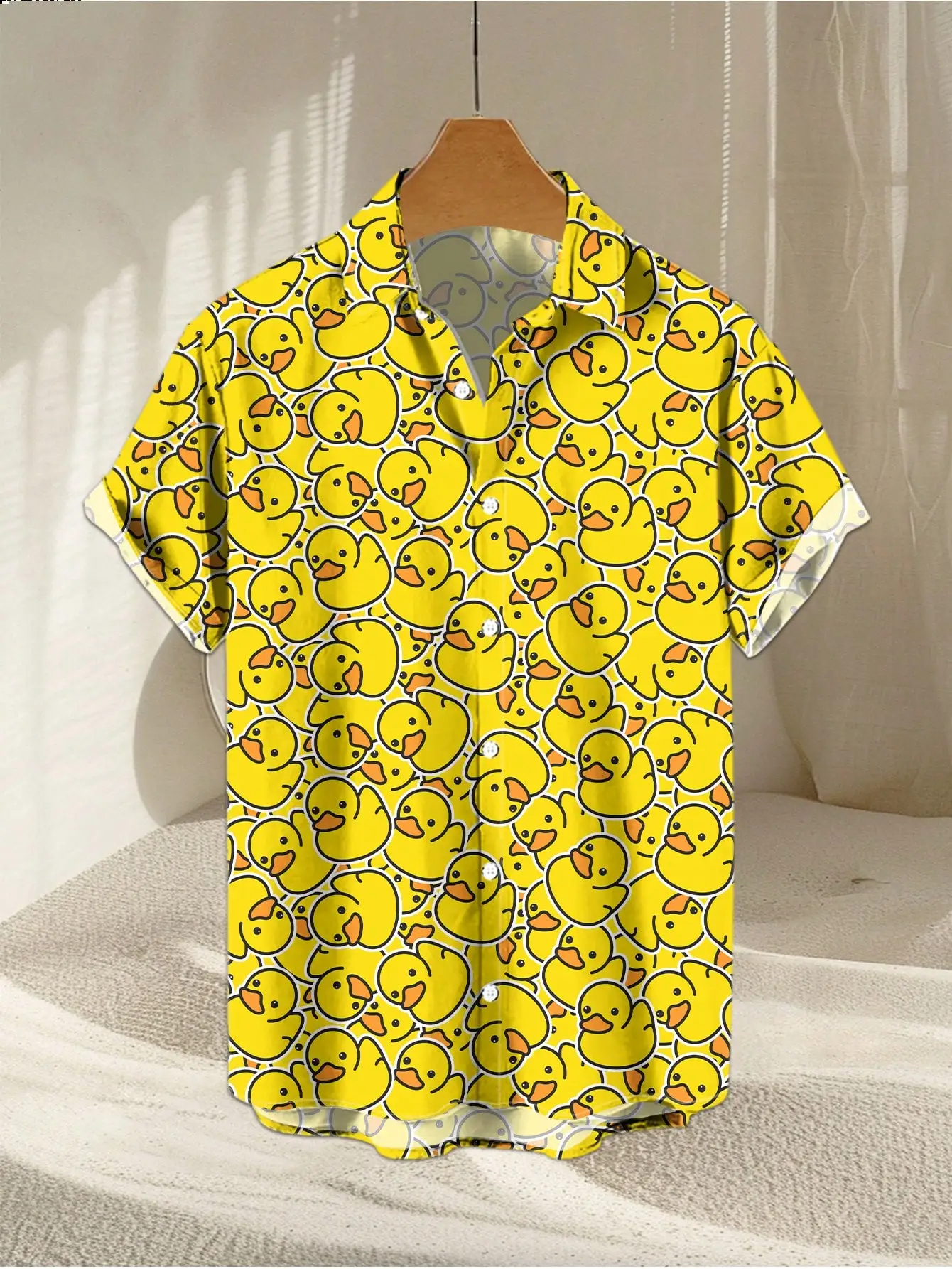 

Men's Short Sleeve Casual Shirt with All-Over Yellow Duck Print
