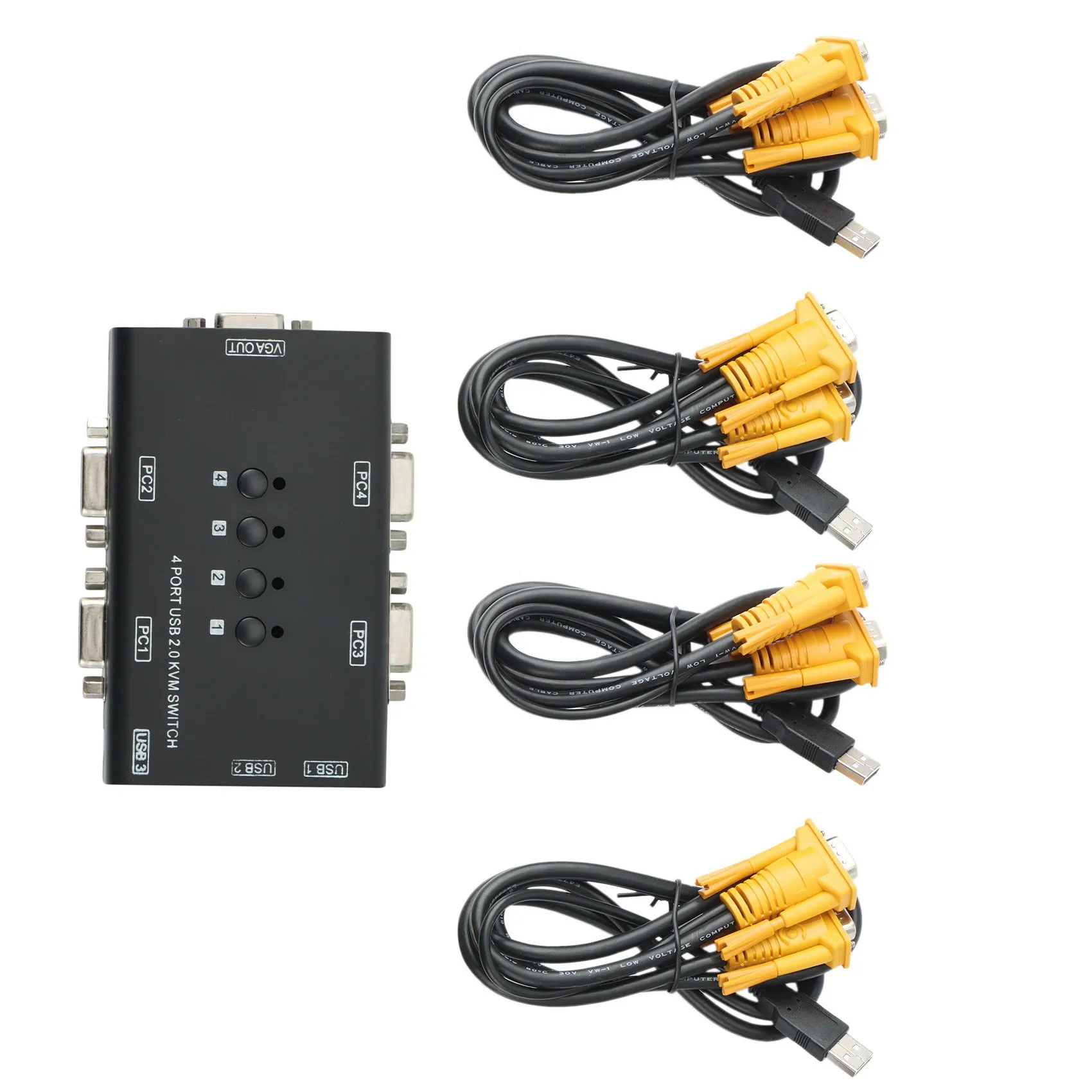 

T64C! KVM-переключатель USB VGA для совместного использования одним видеоэкраном и 3 USB-устройствами (4 ПК), для ПК, клавиатуры, мыши, сканера