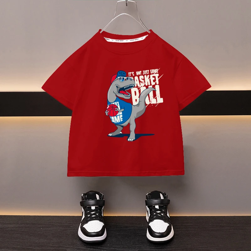 Dinosaur Boys Girls T-shirt Children's Cotton Cartoon Top Children's Breathable Sweat Wicking Sports Shirt Trendy Graphic Tees