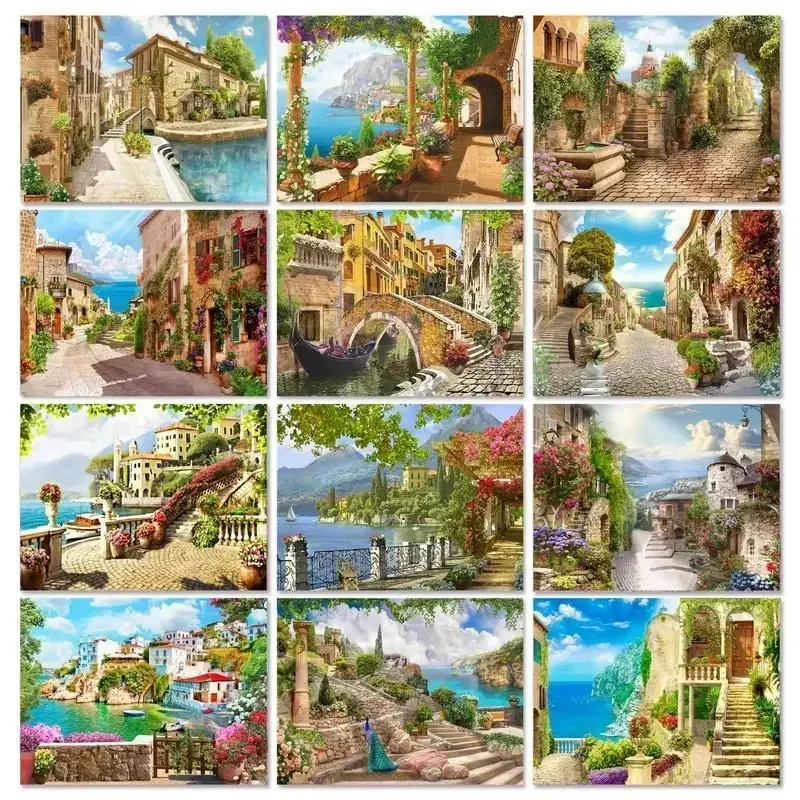 

599837 Paint By Number Canvas Painting Kits Seaside House DIY Wall Art Unframe Coloring By Numbers