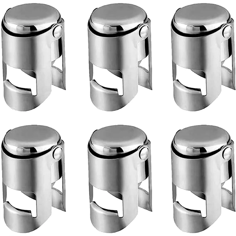 Stainless Steel Champagne Stopper, Sealer, Cork, Saver (Pack of 6)