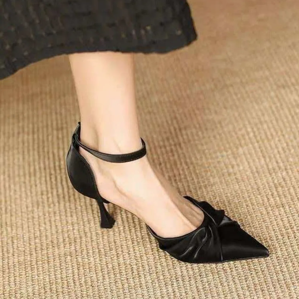 Summer Sandals with Open Toe, Hollow Design, Single Strap,shallow Mouth,fresh Style, Pointed Toe, Low Heel, Slim Heel High Heels