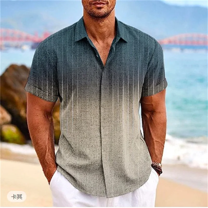 Nieuw Shirt Gradiënt Kleur 3d Bedrukt Shirt Met Korte Mouwen Zomer Strand Bloemen Heren Casual Shirt