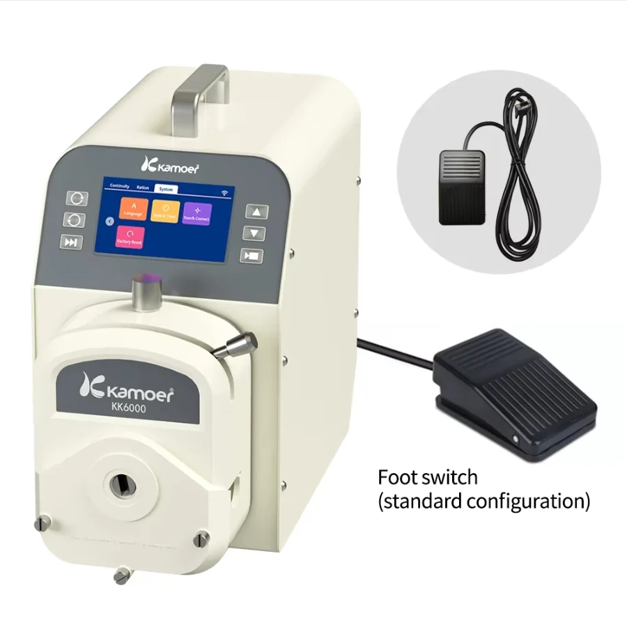 

Перистальтический насос Kamoer M5 с высоким расходом, регулируемый дозирующий насос AC100V-240V с шаговым двигателем, ножным переключателем, RS485, 600 об/мин для лаборатории