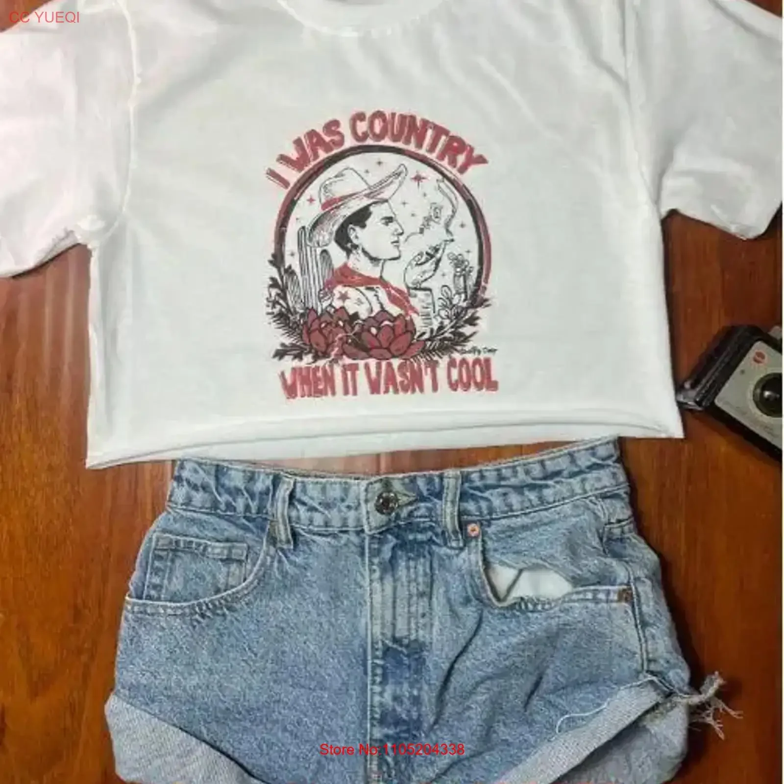 

Я был кантри, когда не крутая модная футболка в стиле вестерн, укороченный топ большого размера, винтажный потертый топ для повседневной носки, повседневная мягкая футболка