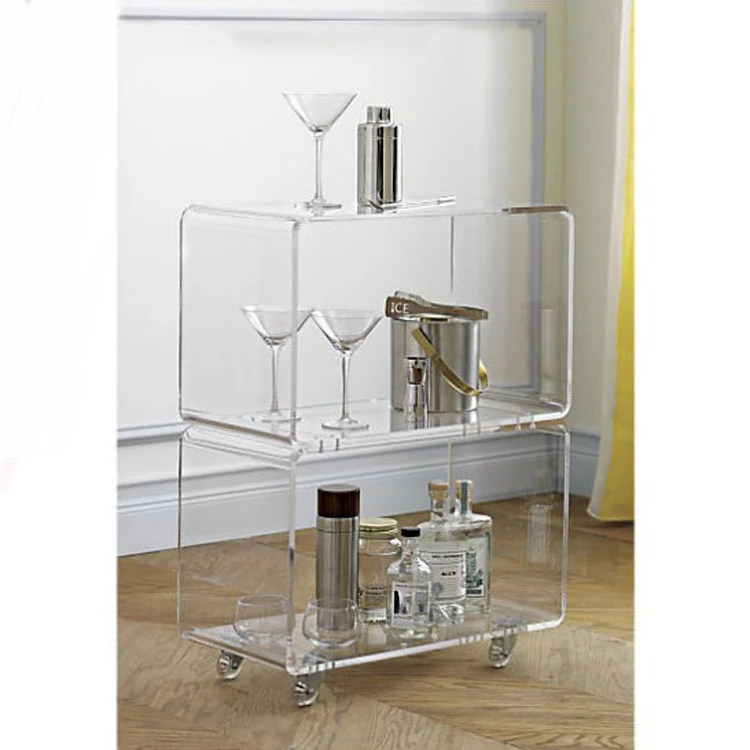 Clear lucite home furniture bar usage bedside table cart 3 tier rolling  serving trolley for hotel