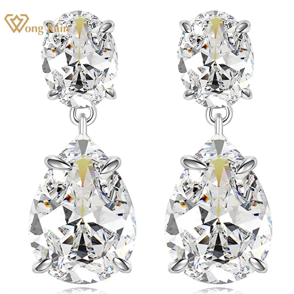 Wong Rain 100% 925 Sterling Silver Pear Cut 10*14 MM Lab Sapphire Gemstone Sparkling Drop Earrings Wedding Jewelry Free Shipping