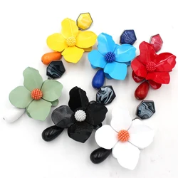 New Vintage Resin Flower Long Dangle Earrings Large Boho Statement Earrings for Women Summer Charm Accessories Gift 2024 Trend