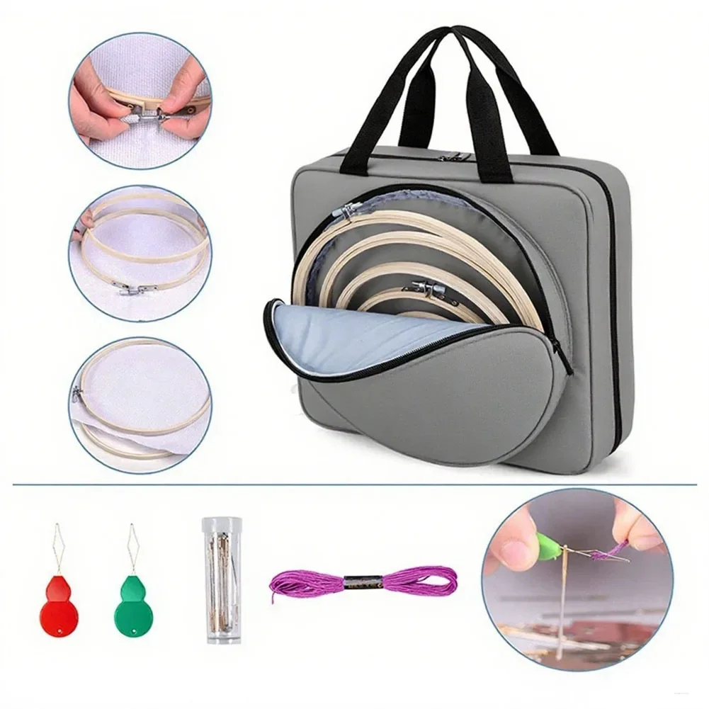 Crochet Storage Bag with Elastic Loops and Padded Compartments for Organization Neat of Embroidery Thread and Tools