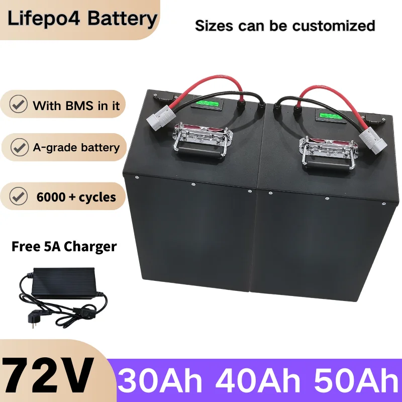 XNY 24S 72V 30Ah 30A 40Ah 40A 50Ah 50A LiFePO4 Lithium Battery Pack Deep Cycle with BMS - Safe for 3000W 5000W Power Supply