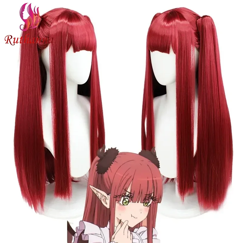 Marin Kitagawa Little Devil Cosplay Wig Double Ponytail Wine Red Synthetic Long Straight Wig Cute Girl Dressingdoll Anime Wig