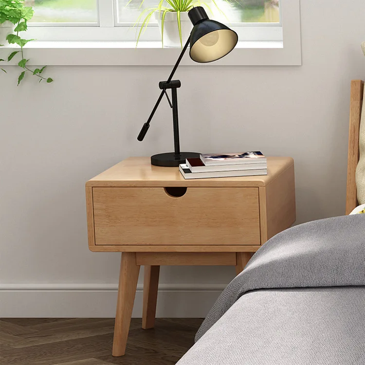 Nordic practical bedside table, small side cabinet primary color rubber wood simple modern storage bedroom furniture