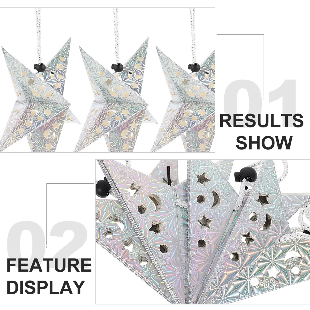 6 Pcs Lamp Shade Pentagram Stereoscopic Lampshade Ceiling Star Paper Pendant Silver Hanging