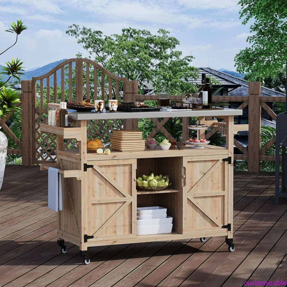 

Портативный уличный кухонный остров со столешницей из нержавеющей стали и шкафом для хранения вещей