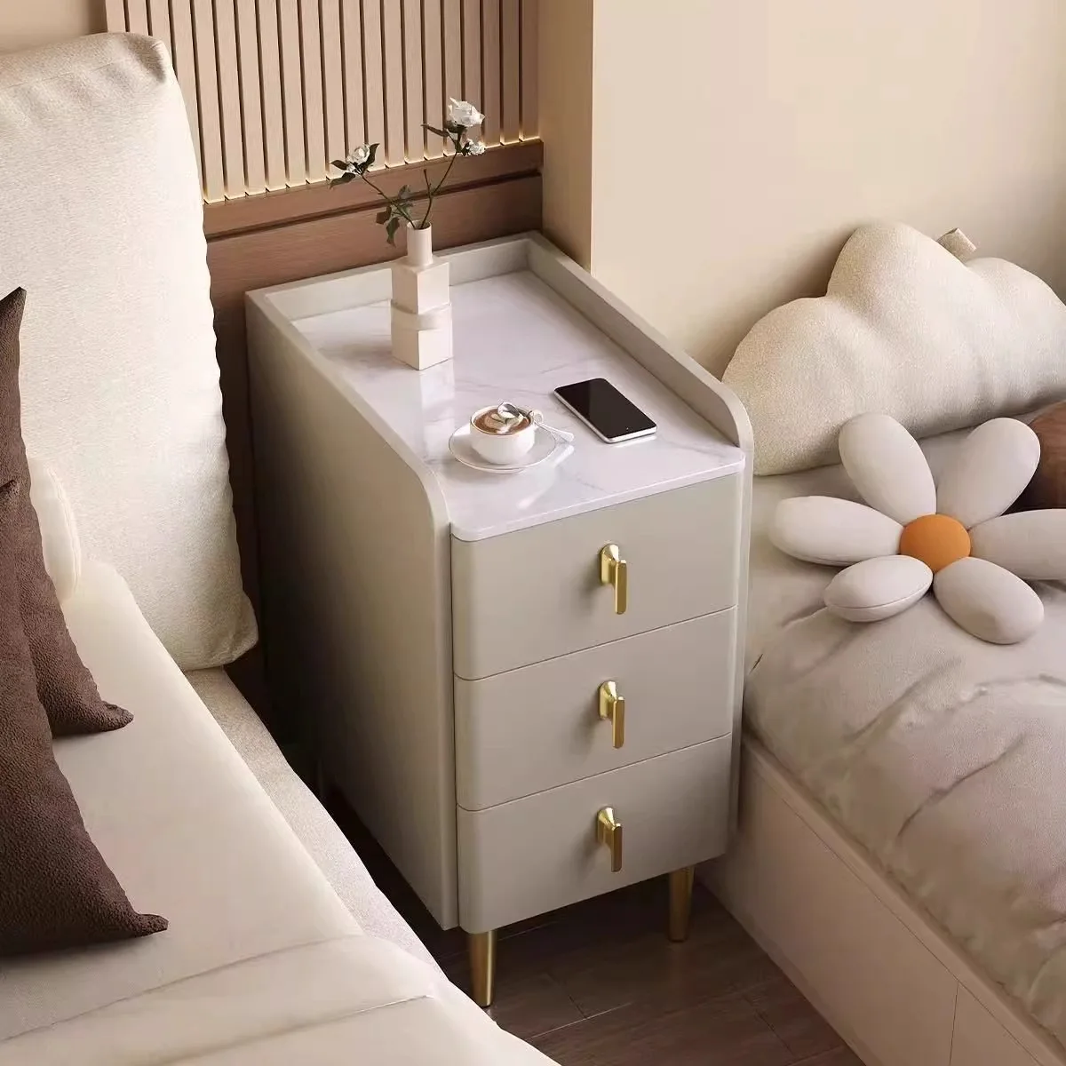 AOLIVIYA Smart Fingerprint Nightstand Bedside Table Storage Drawer Slim Modern Wood