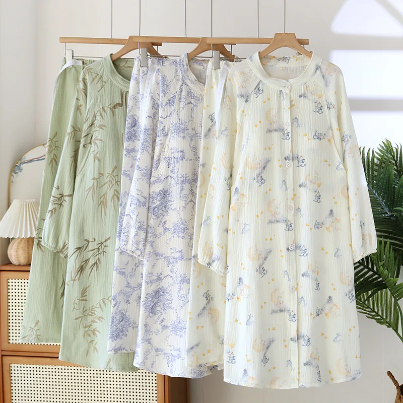 100% Cotton Feeding Nightie Maternity Pregnant Woman Pajamas 2025 Autumn New Floral Breastfeeding Clothes Nursing Pajamas