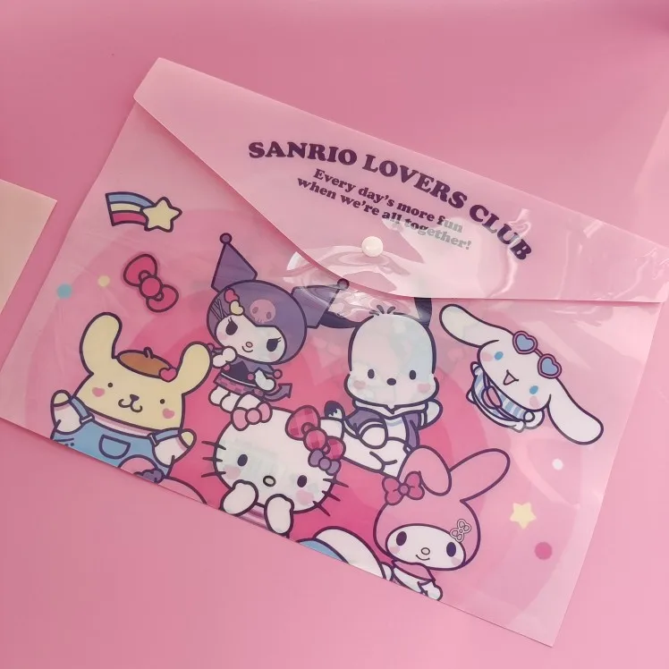 Sanrio Hellokitty A4 Storage Bag Kuromi Test Paper Bag Cartoon Snap-fastener Storage File Bag Cinnamoroll Stationery Students