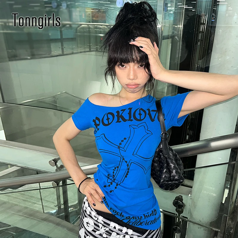 

Tonngirls японская футболка с принтом Y2k женские футболки с короткими рукавами нестандартной формы винтажные топы в стиле гранж американские ретро уличные футболки