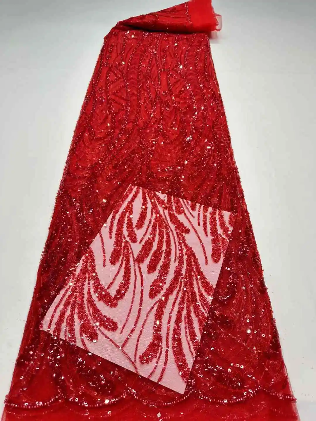 

2025 High-quality African Nigerian Elegant Beaded Embroidered Fabric French Tulle Lace Fabrics With Sequins For Party Wedding