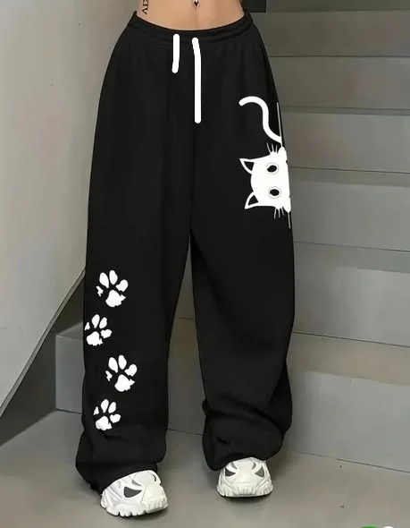 Kinder-Buchstabendruck Harajuku Hip-Hop Oversized High-Waist Sport-Hose Damen Y2K Lässige Mode Vielseitige Lose Gerade Weite Beine – Detail 12