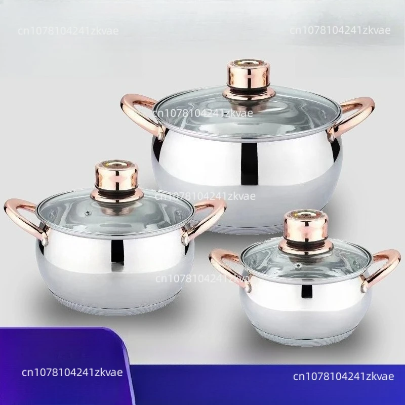 New Stainless Steel Household Cookware with Thermometer Soup Pot Stew Pot Set