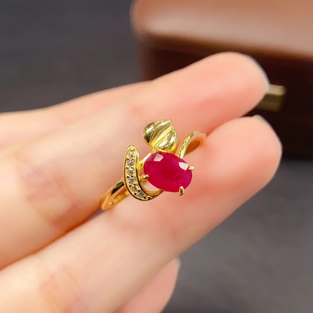 

5*7mm Natural Ruby Ring S925 Sterling Silver Certificate Simple Design Fine Fashion Charm Weddings Jewelry for Women