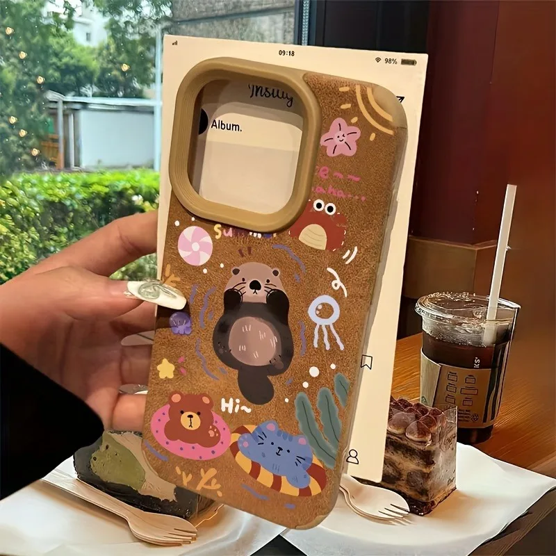 

Swimming Otter L Suede High Value Fashion Phone Case For iPhone 16 Pro Max XS X XR 15 14 Plus 13 12 11 Shockproof Bumper Cover