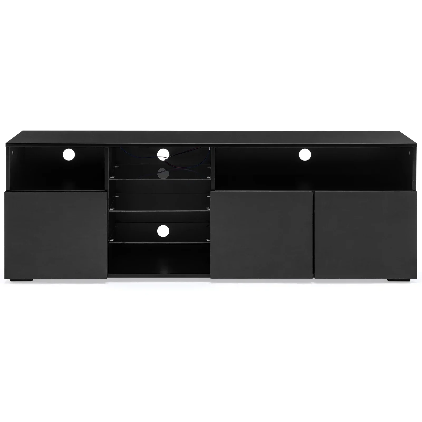 

63" LED TV Stand for 65/70 inch TV, High Gloss TV Cabinet w/Adjustable Shelf, Modern Black Entertainment Center for Living Room