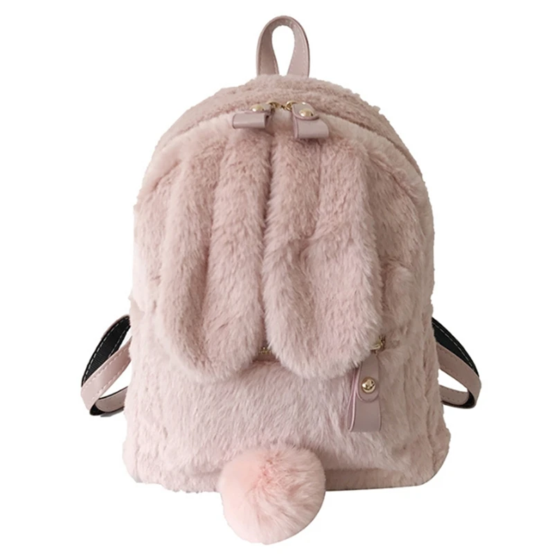 

Hot Kf-Women Cute Ears Backpack Faux Fur Shoulder Bag School Bag Satchel Rucksack