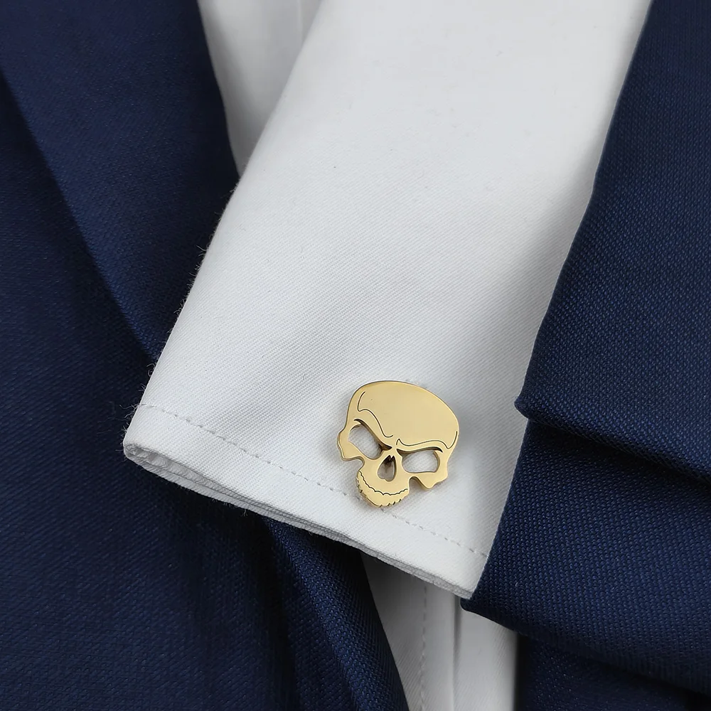 Pirate Skull Cufflinks for Men Stainless Steel Vintage Viking Skeleton Punk Rock Party Shirt Buttons Jewelry Cufflinks