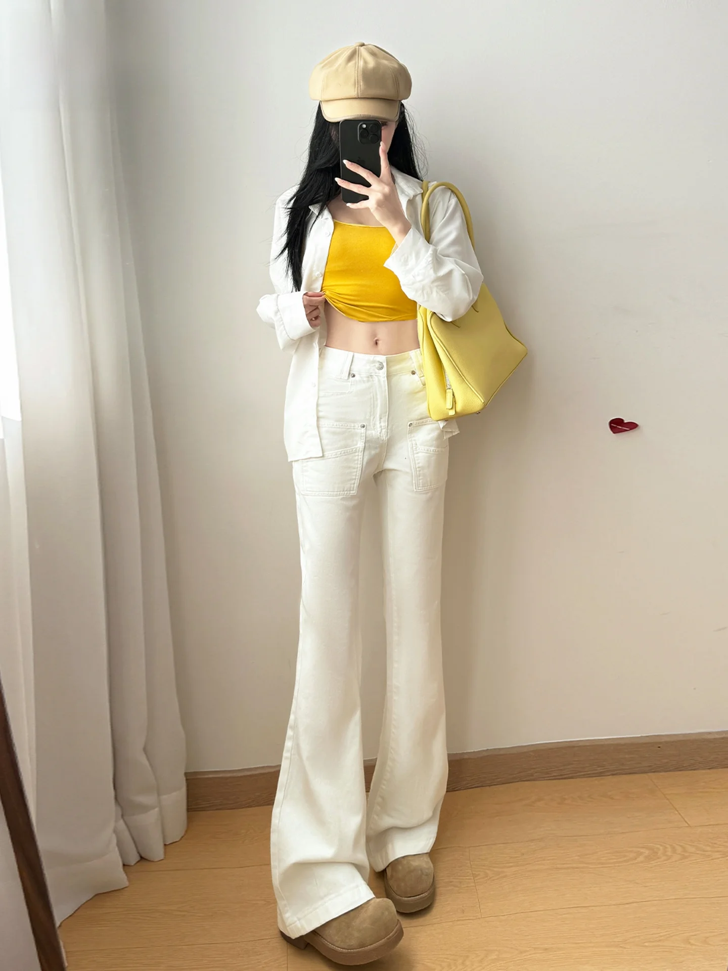 

White Low Waist Bell Bottom Jeans Women's Stylish Slimming Long Leggings Casual American Style Cotton Denim Spring Summer