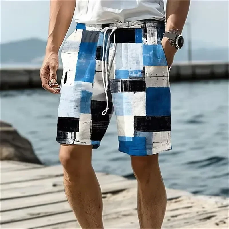 Shorts Comfortable Breathable Casual 2026 New Men 3D Print Geometric Graphic Beach Shorts Personality Colorful Plaid Quick