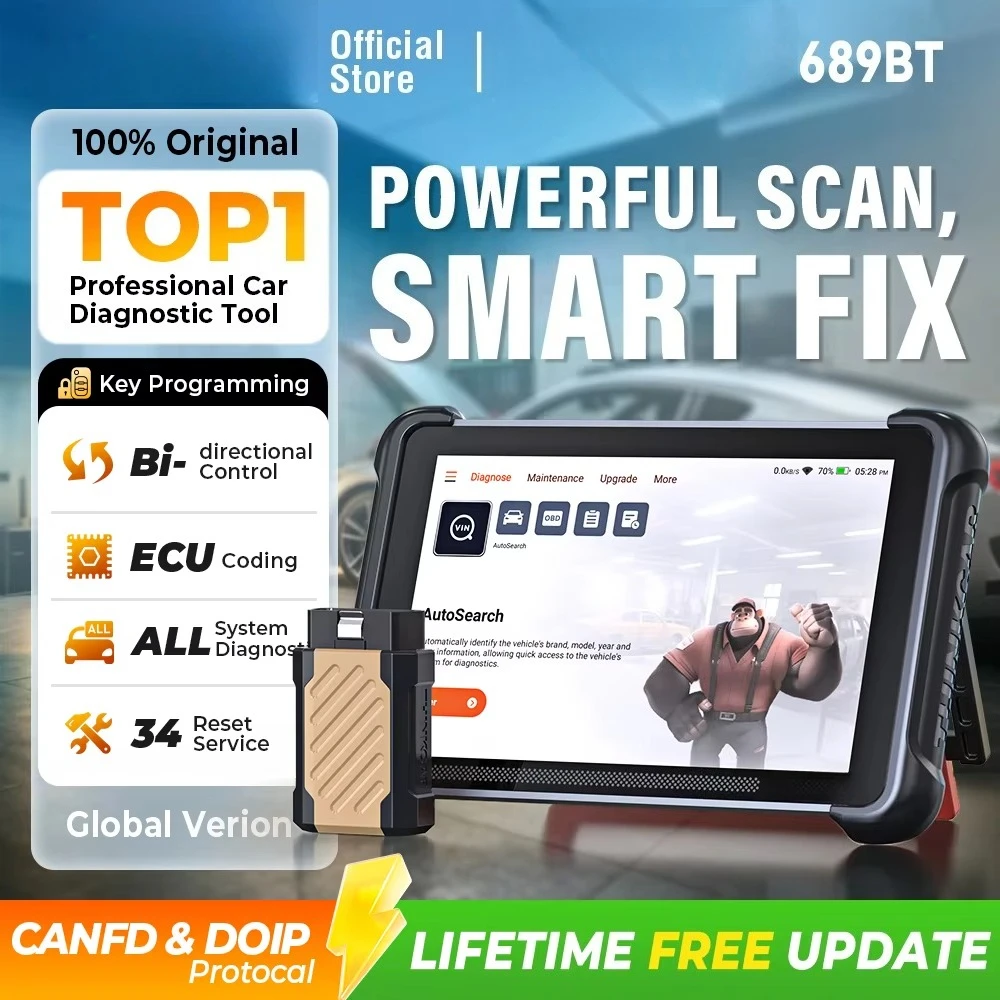 689BT Key Programming Automotive Diagnostic Tool Bi Directional Obd2 Scanner ECU Coding CANFD DOIP 34 Resets