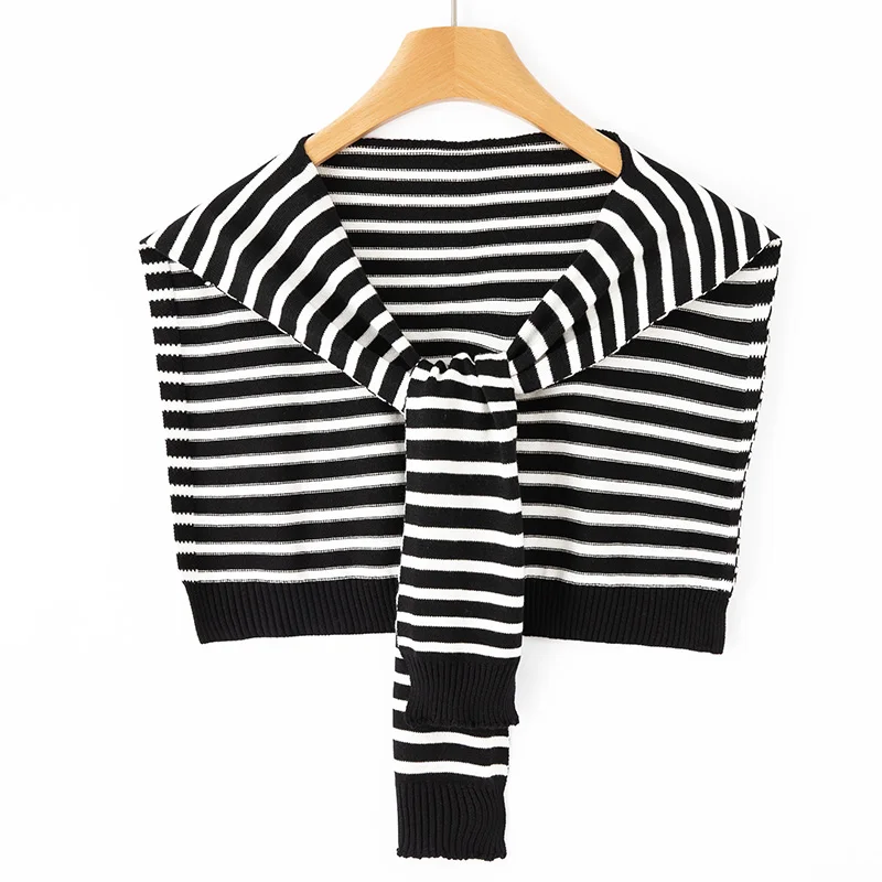 

Женская модная вязаная шаль в полоску, топы с плечами, женский искусственный свитер на плечо, весна-лето, спортивный наряд