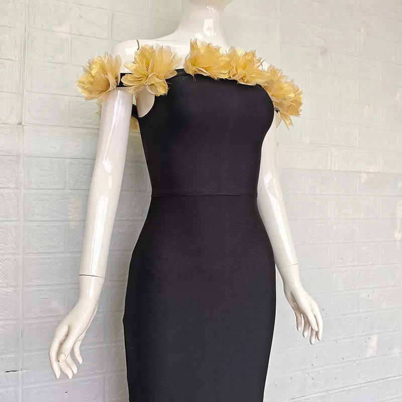 Sexy schulterfreies, figurbetontes Kleid mit 3D-Blumenmuster, elegantes Damen-Abend- und Geburtstagsparty-Kleid für Frauen, Promi-Roter Teppich