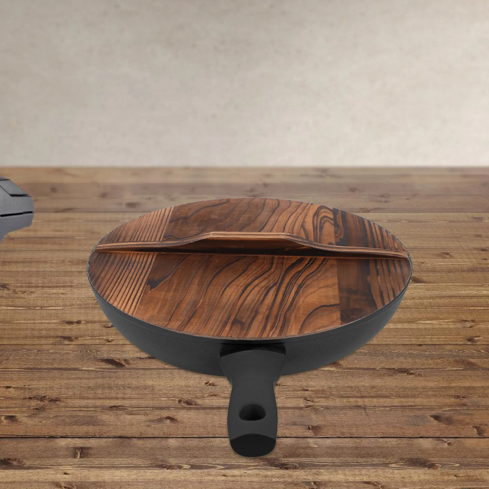 

1pc Wooden Wok Lid Cover Round Frying Pan Protector Anti-Oil Splashing Household Kitchenware Natural Wood Cooking Tool Wok