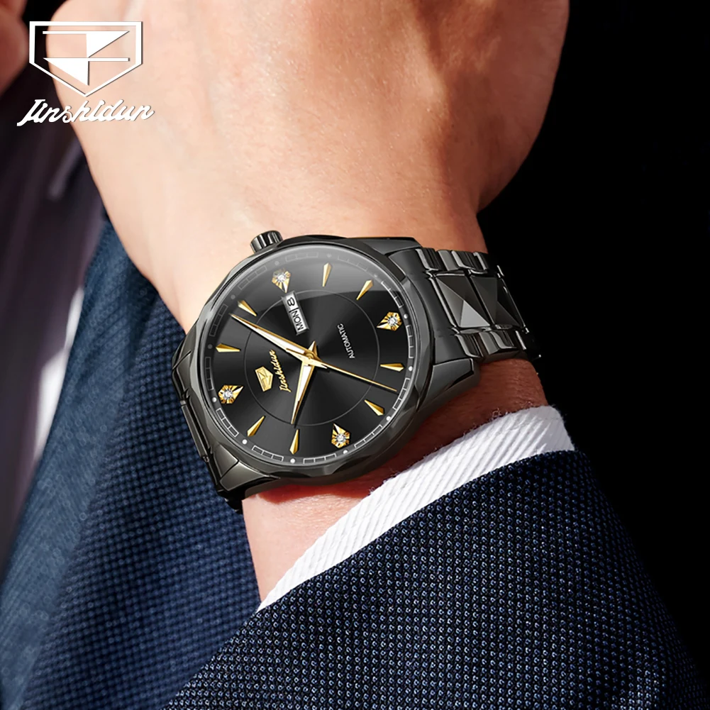 JSDUN 8975 Watch For Men Dual Calendar Japan Mechanical Movement Man Watch Synthetic Sapphire Mirror Waterproof Dress Hand Clock