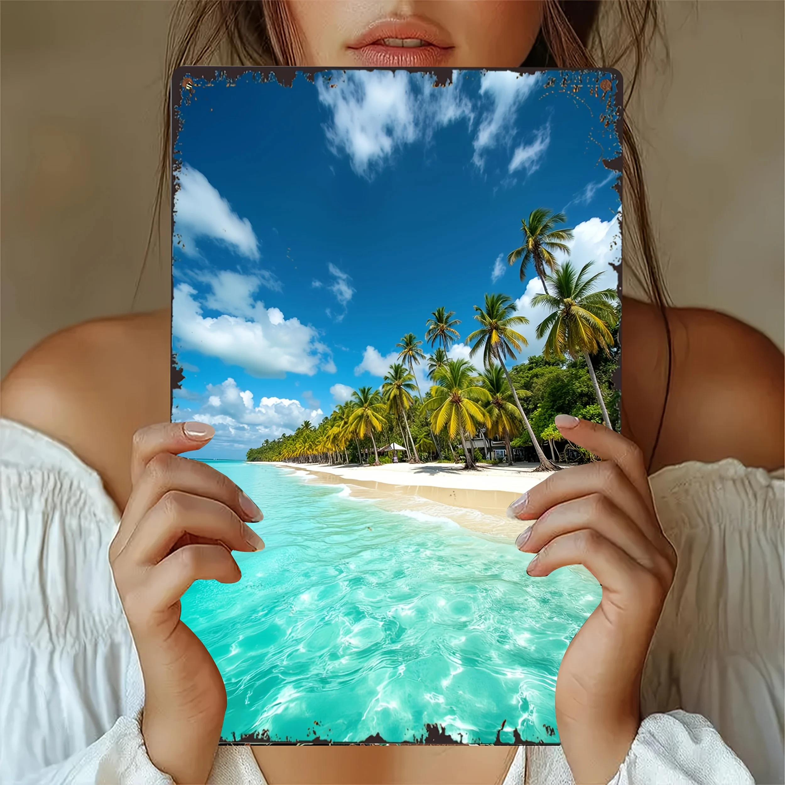 1 لوحة معدنية مسطحة ثنائية الأبعاد من جنة شاطئ البحر، مناسبة للديكور الفني مثل المنزل والخارجي والبار والمكتب. #3