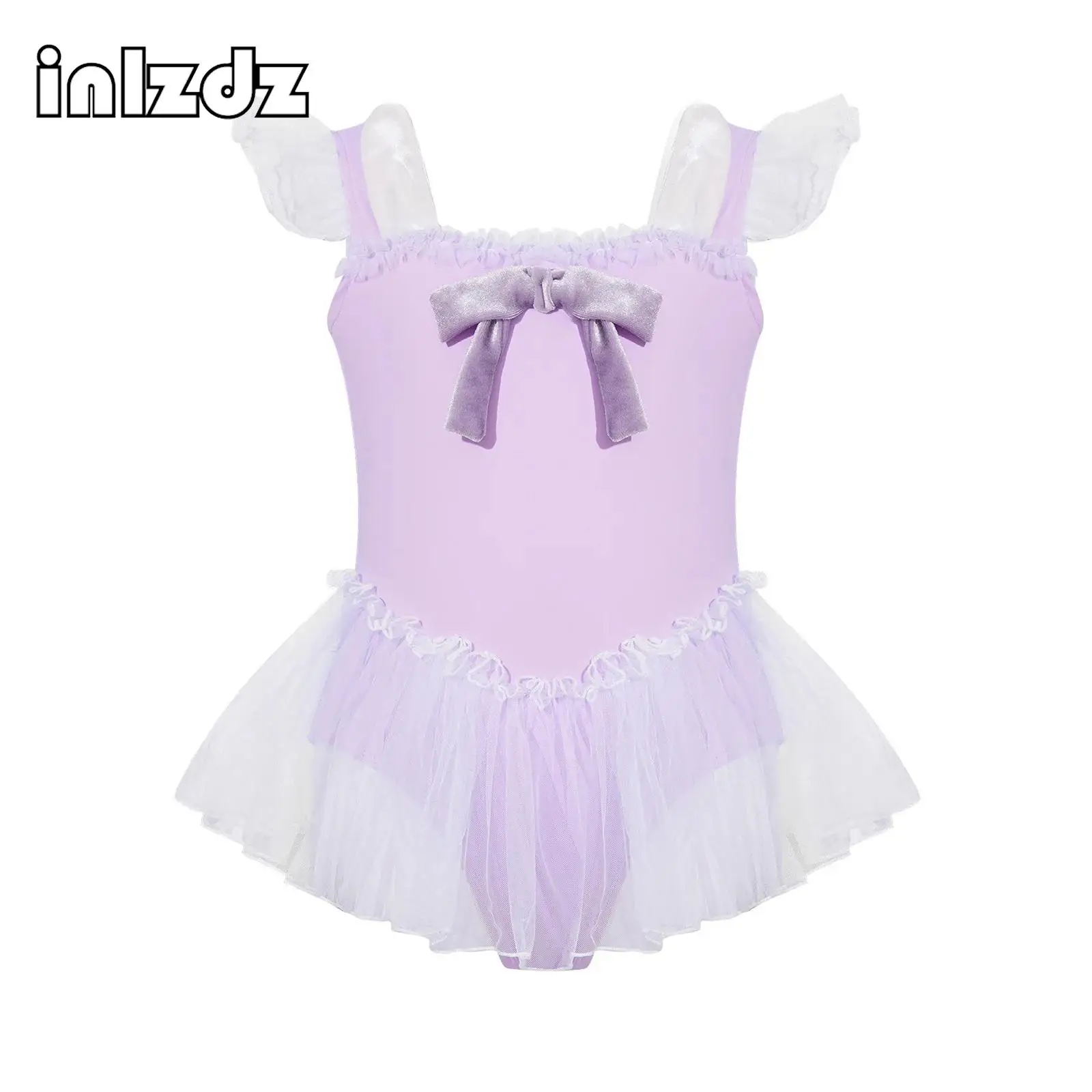 

Kids Girls Long Sleeve Ruffled Sleeve Ballet Dress Square Neck Velvet Rabbit Ears Bowknot Leotard Dress for Practice Competition