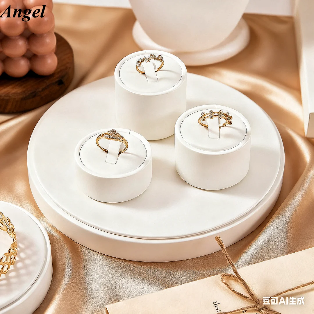 

Белый держатель для колец из искусственной кожи, элегантный поднос для ювелирных изделий для фотосъемки в прямом эфире, легкая роскошная витрина для магазина Cou